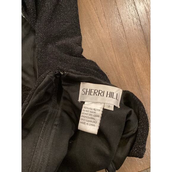 Sherri Hill Plunging mesh Neckline Bodycon Mini Evening Dress Shimmer Black 2 - Picture 4 of 10